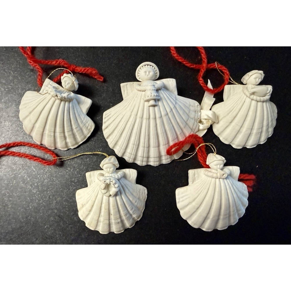 Margaret Furlong Seashell Angel Ornaments Set of 5 Coastal Christmas Nautical